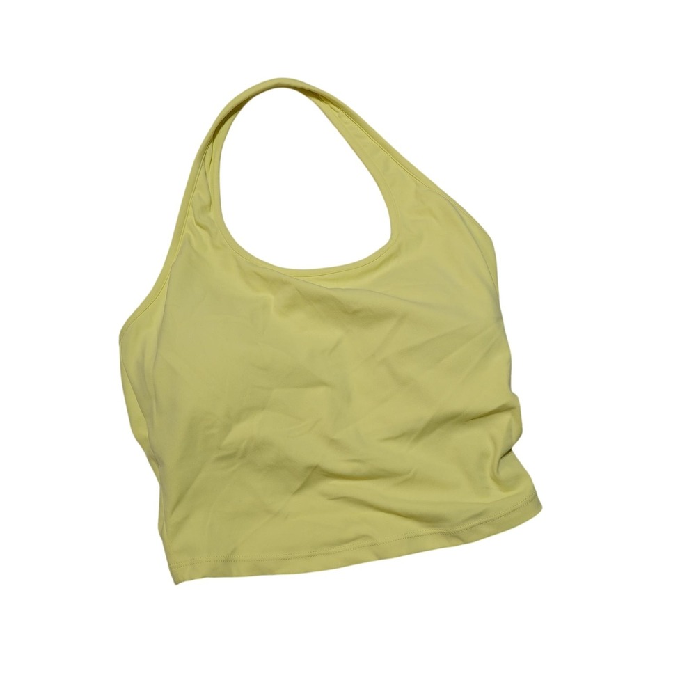 Anna-Kaci Swim Top Womens Medium Yellow Halter Tank Built In Bra Stretch Swim